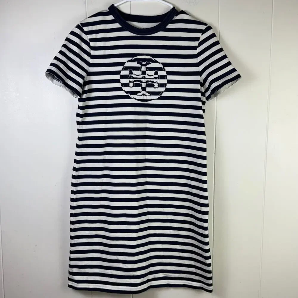Tory Burch Womens Striped Logo‎ T-Shirt Dress XS